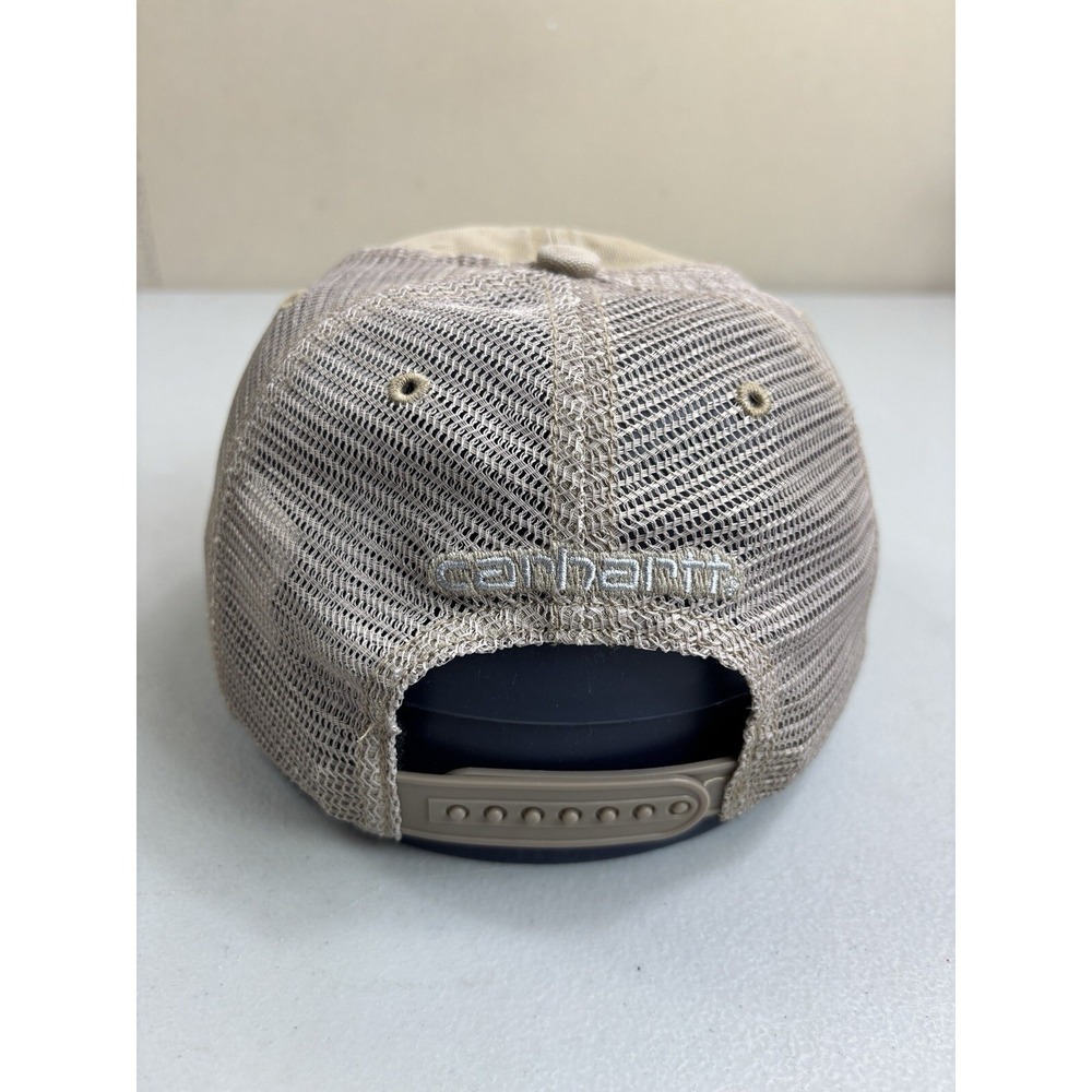 Carhartt Hat Snap-back Baseball Cap Tan Mesh Back Canvas Center Logo Workwear - Picture 4 of 8
